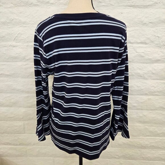 Isaac Mizrahi Top Womens Medium Blue White Stripe Cotton Scoop Neck Bell Sleeve - Picture 7 of 10